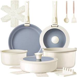 lot 30 image: Ammeloo 18 Piece Ceramic Pots and Pans Set with Detachable Handles