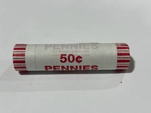 lot 38 image: Unsearched Roll of Pennies