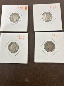 lot 0762 image: 4 Mercury Dimes 1934-1945