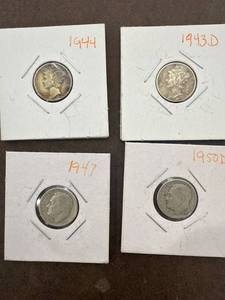 lot 0764 image: Four US Silver Dimes