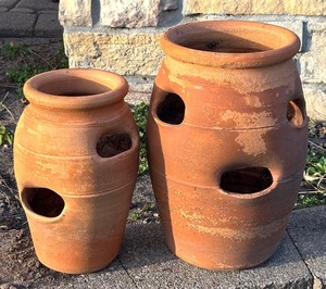 lot 281R image: SY - Pair of Terra-Cotta Strawberry Planter Pots Outdoor