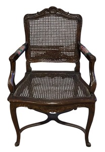 lot 286R image: MB - Vintage Wood and Cane Armchair with Carved Details