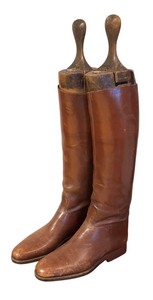 lot 291R image: MB - Vintage Riding Boots with Antique Faulkner and Son Wooden Boot Trees