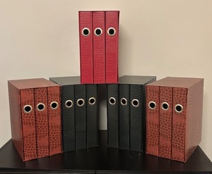 lot 317R image: O - Set of 5 Sets of Faux Crocodile Boxed Binders in Black, Red and Brown