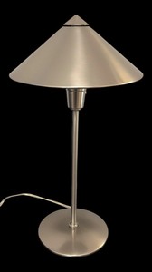 lot 334R image: O - Modern Brushed Metal Table Lamp with Conical Shade