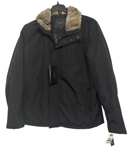 lot 341R image: OC - Marc New York by Andrew Marc Mens Large Black Coat with Faux Fur Collar