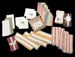 lot 347R image: MB - Collection of Williams Sonoma Dish Towels and Embroidered Cloth Napkins with Swedish Dishcloth Set