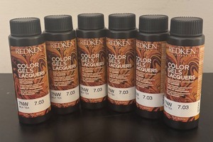 lot 356R image: O - Set of 6 Redken Color Gels Lacquers 7NW Milk Tea 2 oz Bottles