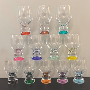 lot 361R image: O - Set of 12 Bohemia Glass Colored Based Glasses from Czech Republic