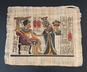 lot 362R image: O - Unframed Egyptian Papyrus Print with Pharaoh and Queen