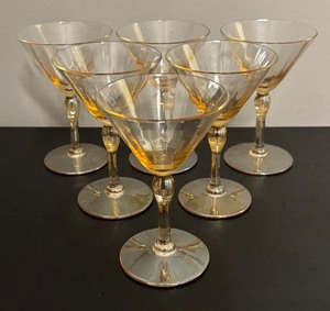 lot 379R image: O - Set of 6 Vintage Amber Stemware Cocktail Glasses