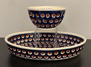lot 437R image: MB - Boleslawiec Poland Pottery Serving Dish and Bowl Set