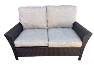 lot 439R image: G - Wicker Patio Sofa with Cushions