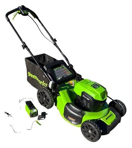 lot 444R image: G - Greenworks 21-Inch 40V Cordless Lawn Mower with Battery and Charger
