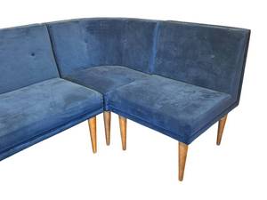 Blue Velvet Sectional Sofa, L-Shaped, Very Good Condition