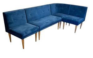 lot 5D image: Blue Velvet Sectional Sofa, L-Shaped, Very Good Condition