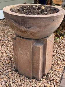 lot 11D image: Pair of Large Concrete Garden Planters on Pedestal Bases, 3 Feet Tall