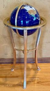 lot 23D image: LR - Inlaid Gemstone Globe with Gold-Tone Stand, 42 Inch Height