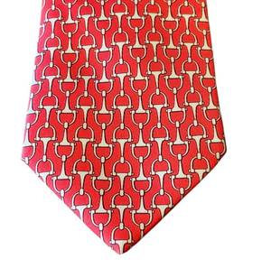 lot 26T image: Hermes Paris 100% Silk Red Horsebit Motif Tie