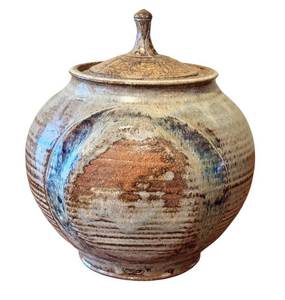 lot 27D image: LR - Handcrafted Lidded Studio Pottery Jar, 10 Inch Tall