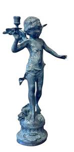 lot 27DD image: LR - Alerte Bronze Cherub Putti Statue after Louis Augusta Moreau Candle Holder