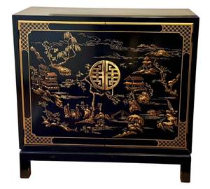 lot 39D image: HLWY - Drexel Asian Chinoiserie Cabinet with Brass Hardware