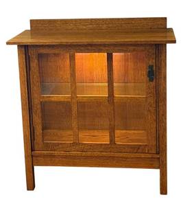 lot 41D image: DR - Mission Style Solid Oak Glass Display Cabinet