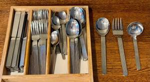lot 42D image: K - The Main Course Stainless Steel Flatware Set with Holder - 58 Pieces