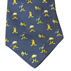 lot 46T image: Hermes Paris 100% Silk Tie with Animal and H Pattern Made in France  Hermes Silk Tie 5029