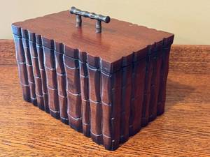 lot 47D image: LR - Wooden Bamboo-Style Dresser Top Box with Handle