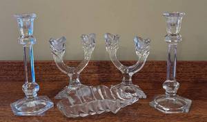 lot 50D image: LR - Sudety Crystal Candle Holder Set with Leaf Dish