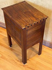 lot 52D image: LR - Wooden Accent Table  File Box with Hinged Lid and Carved Panels