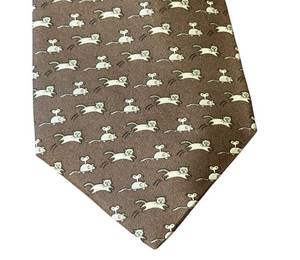 lot 53T image: Hermes Paris 100% Silk Brown Cat and Mouse Print Tie