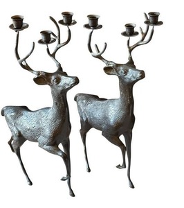 lot 63D image: LR - Pair of Silver Tone Metal Reindeer Candle Holders