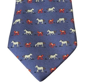 lot 63T image: Hermes Paris Silk Tie with Horse and Rocking Horse Pattern