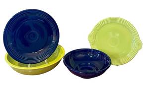 lot 68D image: LR - Fiesta Blue and Green Serving Bowls and Platters Set
