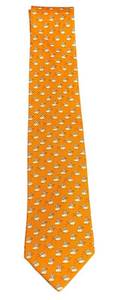 lot 70T image: Hermes Paris Orange Silk Tie with Sheep and Shepherd Motif  Hermes Silk Tie 605857