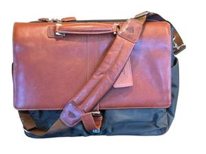 lot 77D image: Bosca Leather and Canvas Messenger Briefcase with Shoulder Strap