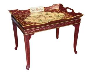 lot 82D image: LR - Hand-Painted Decorative Tray Table with Bird Motif