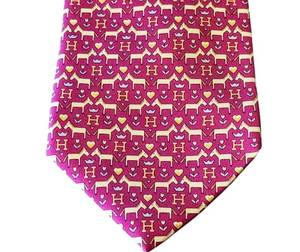 lot 91D image: Hermes Paris 100% Silk Horse Pattern Tie Red and Gold  Hermes Silk Tie Horse Pattern 7931