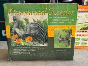 lot 116D image: G - Ornamental Aluminum Rooster Garden Sculpture in Box
