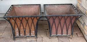 lot 183D image: SY - Pair of Square Planters with Copper Liners and Metal Frames