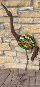 lot 190D image: SY - Decorative Metal Crane Garden Sculpture with Stained Glass Mosaic