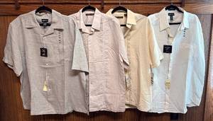 lot 237D image: Set of 4 Mens Short Sleeve Button-Down Shirts Claiborne and Cubavera Size L XL