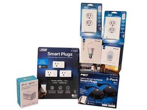 lot 289D image: LR - Smart Plugs, Wi-Fi LED Bulb, and GloCover Nightlight Outlet Set