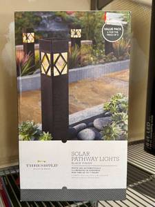 lot 316D image: Threshold Solar Pathway Lights Black Finish Set of 5