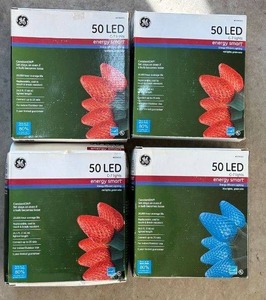 lot 317D image: G - Lot of 4 GE 50 LED C7 Holiday String Lights Red and Blue