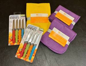 lot 321D image: K - Joie Garnishing Knives and MKitchen Microfiber Kitchen Towels and Cloths Set