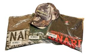 lot 324D image: Menards Apparel Set with 3 Large T-Shirts and Camo Cap