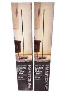 lot 384D image: Set of 2 Hampton Bay Calero 50 in Matte Black Floor Lamps